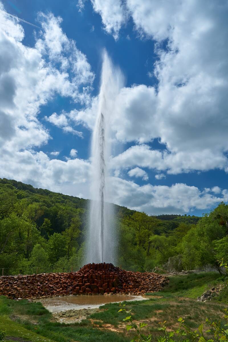geyser, andernach, nature, waters, fountain, heaven, landscape, clouds, blue