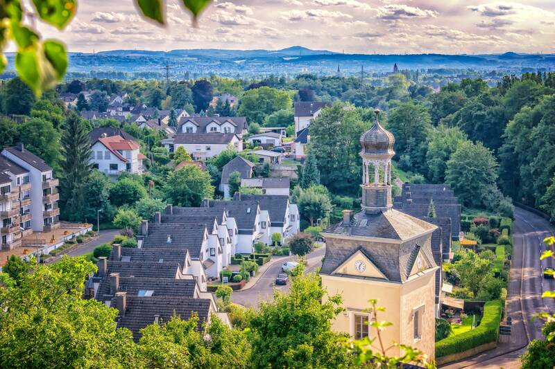 village, rural, idyll, landscape, houses, building, summer, architecture, heaven, tower, mood, the atmosphere, locality, romantic, clouds, nature, peaceful mood, road, sayn, bendorf, germany, settlement